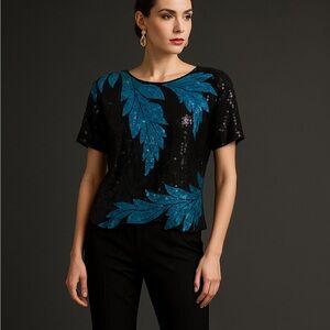 🌟 Vintage Jean for Joseph Le Bon 100% Silk Sequin Top – Size Large